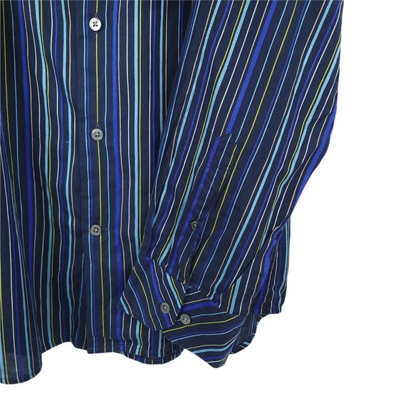 Express Modern Fit Long Sleeve Button Up Shirt Mens XL Blue Stripe Cotton - Picture 3 of 7